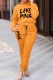 Orange Casual Print Letter Hooded Collar Long Sleeve Two Pieces