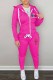 Rose Red Casual Print Patchwork Hooded Collar Long Sleeve Two Pieces