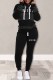 Grey Casual Striped Letter Hooded Collar Long Sleeve Two Pieces