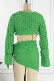 Coffee Sexy Solid Bandage Patchwork V Neck Long Sleeve Two Pieces
