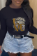 Black Street Vintage Lips Printed Patchwork Letter O Neck Tops