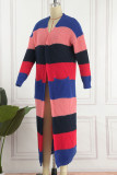 Pink Casual Patchwork Cardigan Collar Outerwear