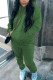 Green Casual Solid Patchwork Hooded Collar Long Sleeve Two Pieces