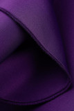 Purple Elegant Solid Patchwork Flounce Oblique Collar Evening Dress Dresses