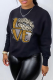 Black Street Vintage Lips Printed Patchwork Letter O Neck Tops