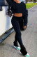 Black Casual Solid Patchwork O Neck Long Sleeve Two Pieces