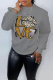 Grey Street Vintage Lips Printed Patchwork Letter O Neck Tops