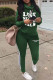Army Green Casual Sportswear Print Patchwork Turtleneck Long Sleeve Two Pieces
