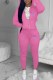 Pink Casual Print Letter Hooded Collar Long Sleeve Two Pieces