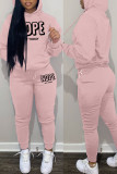 Pink Casual Print Patchwork Hooded Collar Long Sleeve Two Pieces