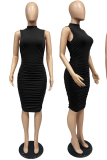 Black Sexy Solid Fold Half A Turtleneck Pencil Skirt Dresses