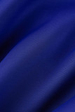 Blue Elegant Solid Patchwork V Neck One Step Skirt Dresses