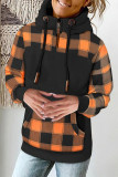 Grey Casual Print Patchwork Hooded Collar Tops
