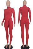 Red Street Solid Patchwork Asymmetrical Turtleneck Long Sleeve Two Pieces