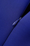 Blue Elegant Solid Patchwork V Neck One Step Skirt Dresses