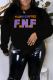 Black Casual Street Print Patchwork Letter O Neck Tops