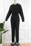 Grey Casual Solid Patchwork O Neck Long Sleeve Two Pieces