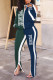 Ink Green Casual Print Patchwork Zipper Zipper Collar Long Sleeve Two Pieces