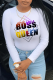 White Street Daily Print Patchwork Letter O Neck Tops