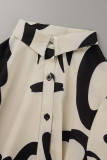 Black White Casual Print Patchwork Turndown Collar A Line Dresses