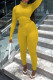 Yellow Street Solid Patchwork Asymmetrical Turtleneck Long Sleeve Two Pieces