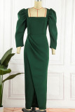 Ink Green Celebrities Elegant Solid Patchwork Square Collar One Step Skirt Dresses