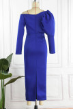Blue Elegant Solid Patchwork V Neck One Step Skirt Dresses
