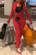 Red Casual Solid Patchwork Zipper Long Sleeve Two Pieces