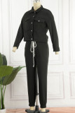 Grey Casual Solid Patchwork Buckle Turndown Collar Long Sleeve Two Pieces