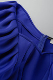 Blue Elegant Solid Patchwork V Neck One Step Skirt Dresses