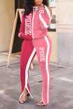 Pink Casual Print Patchwork Zipper Zipper Collar Long Sleeve Two Pieces