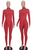 Red Street Solid Patchwork Asymmetrical Turtleneck Long Sleeve Two Pieces