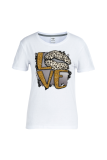 White Casual Street Lips Printed Patchwork Letter O Neck T-Shirts