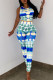 Blue Sexy Print Patchwork O Neck Sleeveless Two Pieces