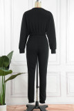 Grey Casual Solid Patchwork O Neck Long Sleeve Two Pieces