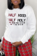 White Casual Street Gradual Change Print Letter O Neck Tops