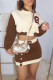 Khaki Casual Sportswear Print Patchwork Buckle Cardigan Collar Long Sleeve Two Pieces
