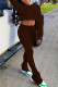 Dark Brown Casual Solid Patchwork O Neck Long Sleeve Two Pieces