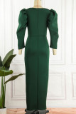 Ink Green Celebrities Elegant Solid Patchwork Square Collar One Step Skirt Dresses