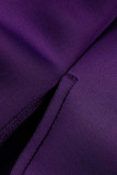Purple Elegant Solid Patchwork Flounce Oblique Collar Evening Dress Dresses
