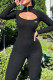 Black Casual Solid Hollowed Out Patchwork Zipper Collar Skinny Jumpsuits