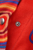 Red Casual Print Patchwork Buckle Cardigan Collar Long Sleeve Two Pieces