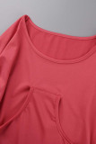 Rose Red Casual Solid Bandage Patchwork O Neck Long Sleeve Two Pieces