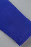 Blue Elegant Solid Patchwork V Neck One Step Skirt Dresses
