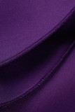 Purple Elegant Solid Patchwork Flounce Oblique Collar Evening Dress Dresses