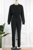Grey Casual Solid Patchwork O Neck Long Sleeve Two Pieces