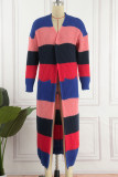 Pink Casual Patchwork Cardigan Collar Outerwear