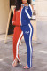 Orange Casual Print Hollowed Out Patchwork Slit Zipper Zipper Collar Long Sleeve Two Pieces