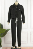 Grey Casual Solid Patchwork Buckle Turndown Collar Long Sleeve Two Pieces