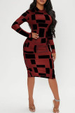 Yellow Casual Elegant Print Patchwork O Neck One Step Skirt Dresses